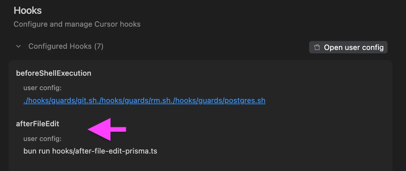 Cursor hooks settings page
